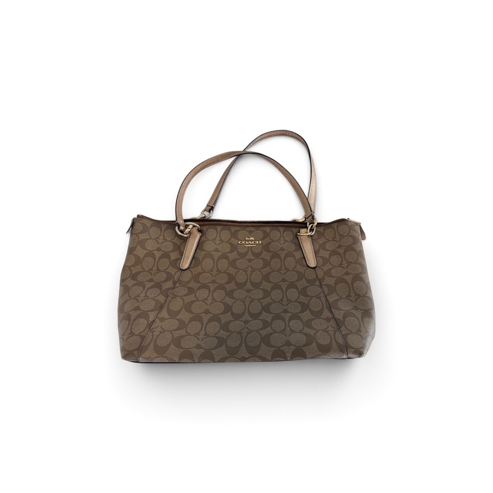 Coach Ava Tote Signature Canvas Khaki Brown Metallic Rose Gold F39589